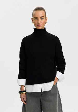 Selected Femme Cille High Neck Top, Black