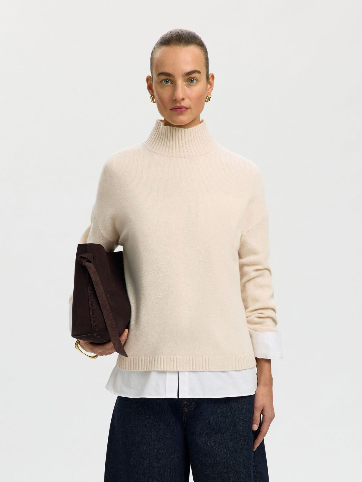 Selected Femme Cille High Neck Top, Off-White