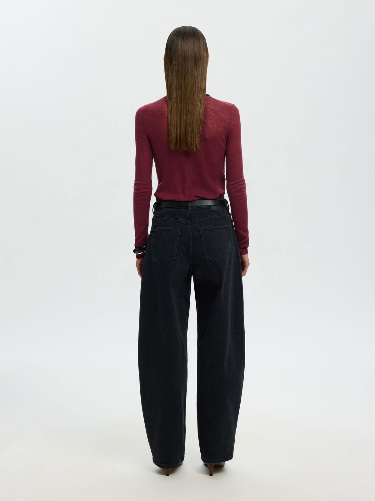Selected Femme Vendy Sheer Roll Neck Top, Wine
