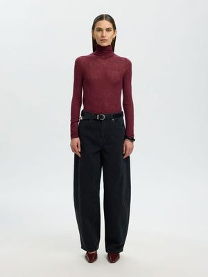 Selected Femme Vendy Sheer Roll Neck Top, Wine