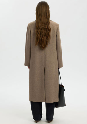 Selected Femme Wool Blend Longline Coat, Greige
