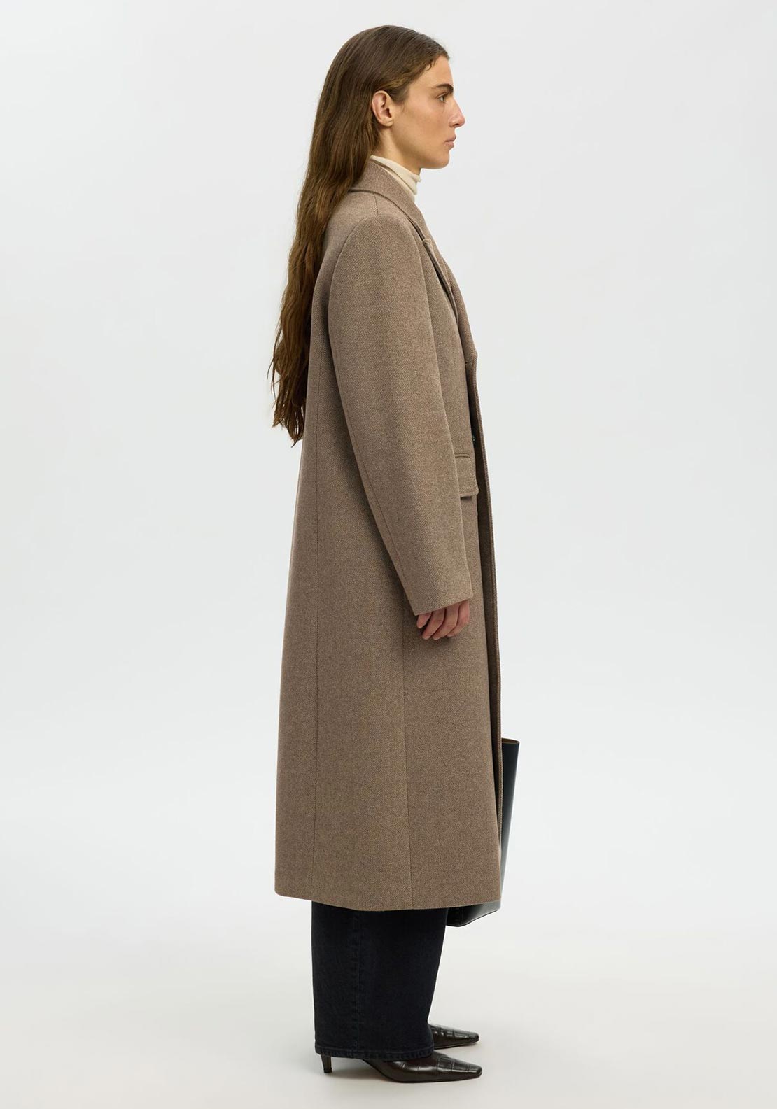 Selected Femme Wool Blend Longline Coat, Greige