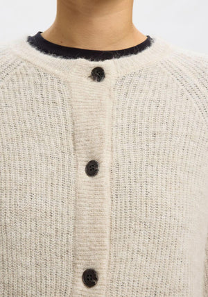 Selected Femme Lulu Wool Blend Knitted Cardigan, Light Beige