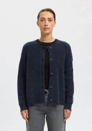 Selected Femme Lulu Wool Blend Knitted Cardigan, Navy