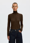 Selected Femme Vendy Sheer Roll Neck Top, Brown