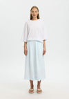 Selected Femme Pinstripe Midi Skirt, Blue and White
