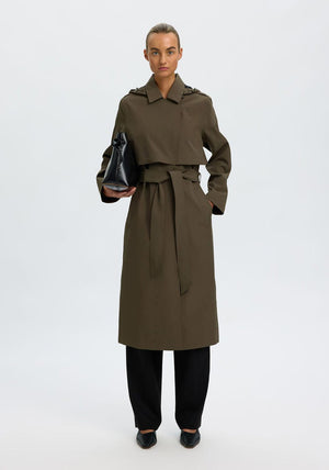 Selected Femme A-line Trenchcoat, Green