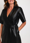 Selected Femme Lola Midi Leather Wrap Dress, Black