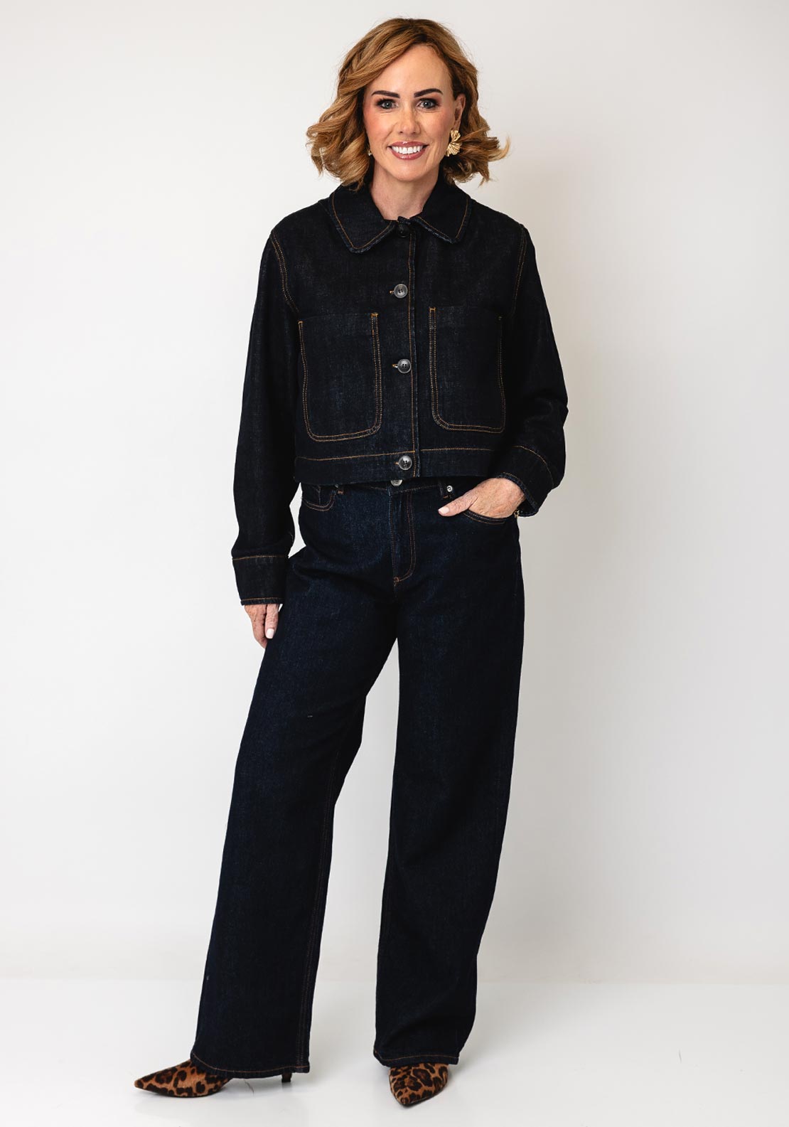 Selected Femme Shelly Cropped Denim Jacket, Dark Blue