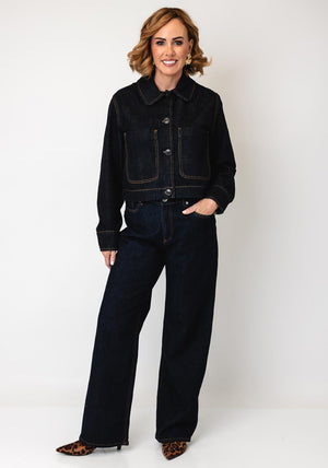 Selected Femme Shelly Cropped Denim Jacket, Dark Blue