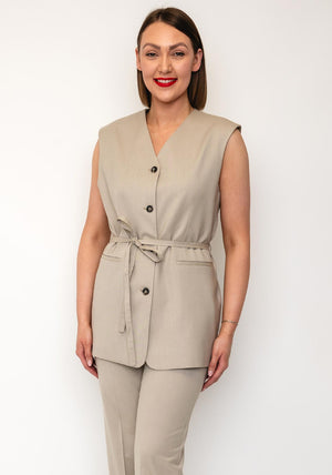 Selected Femme Lisa Boxy Belted Waistcoat, Cashmere Beige