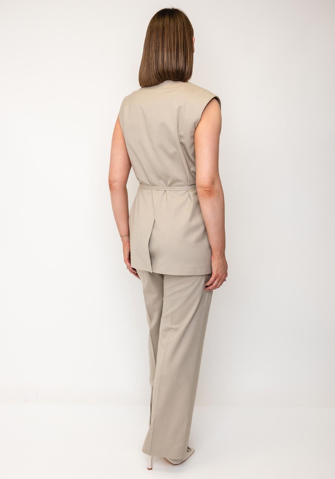 Selected Femme Lisa Boxy Belted Waistcoat, Cashmere Beige