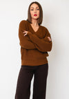 Selected Femme Selma Knitted V-Neck Jumper, Tan Brown