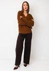 Selected Femme Selma Knitted V-Neck Jumper, Tan Brown