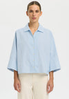 Selected Femme Ester Striped Cropped Sleeve Shirt, Blue
