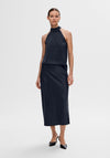 Selected Femme Lena Satin Midi Skirt, Dark Sapphire