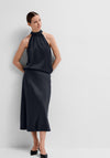 Selected Femme Lena Satin Midi Skirt, Dark Sapphire