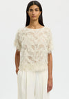 Selected Femme Myline Sheer Fringed Top, Off White