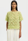 Selected Femme Myline Sheer Fringed Top, Green