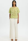 Selected Femme Myline Sheer Fringed Top, Green