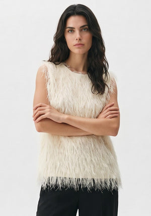 Selected Femme Marianna Fringed Top, Cream