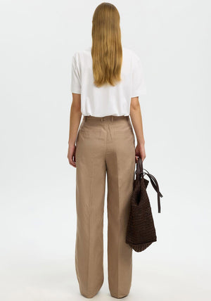 Selected Femme Terry Wide Leg Tailored Trousers, Beige