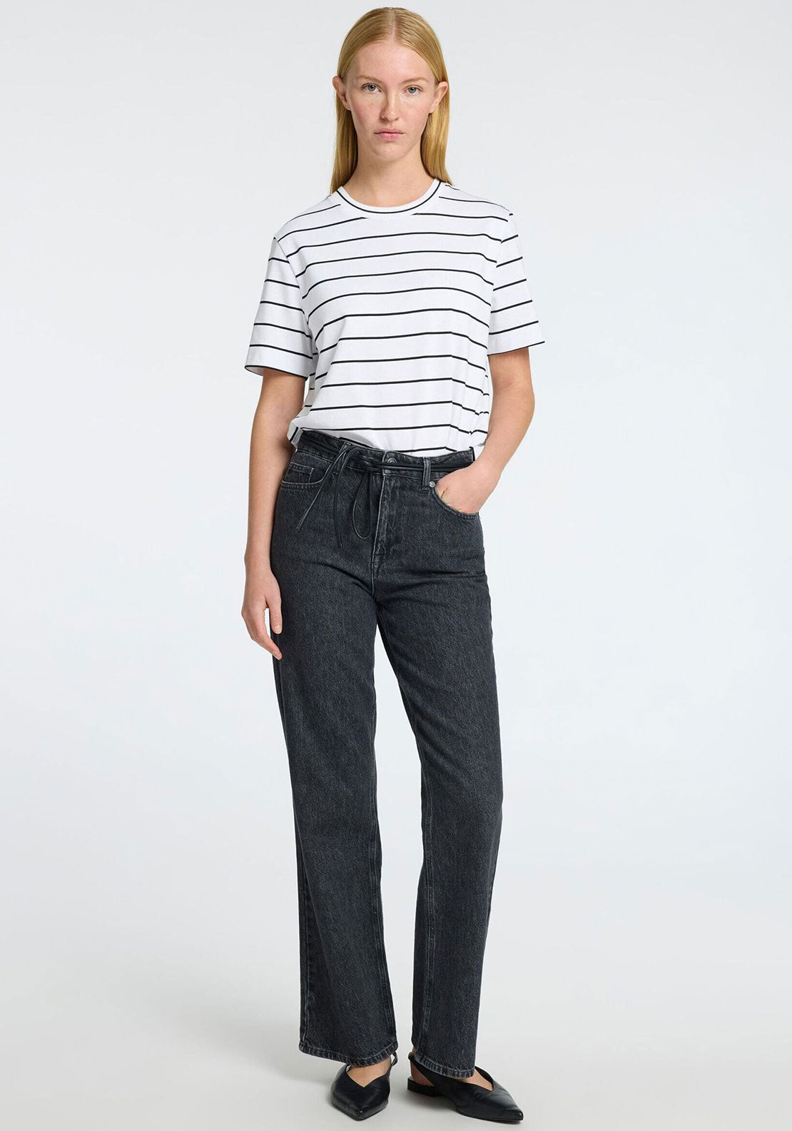 Selected Femme Viellette Striped Boxy Fit T-Shirt, White