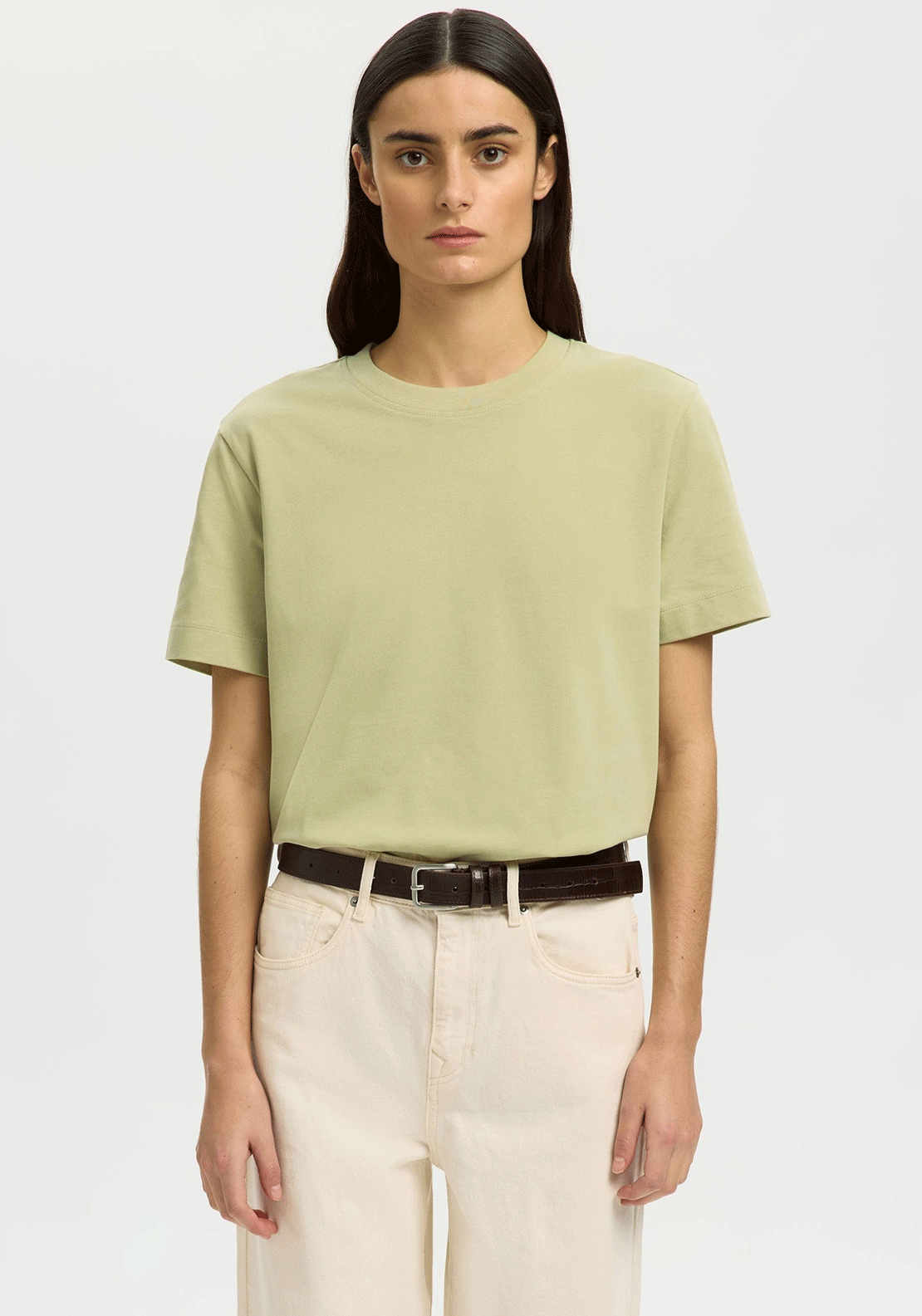 Selected Femme Boxy T-Shirt, Sage Green