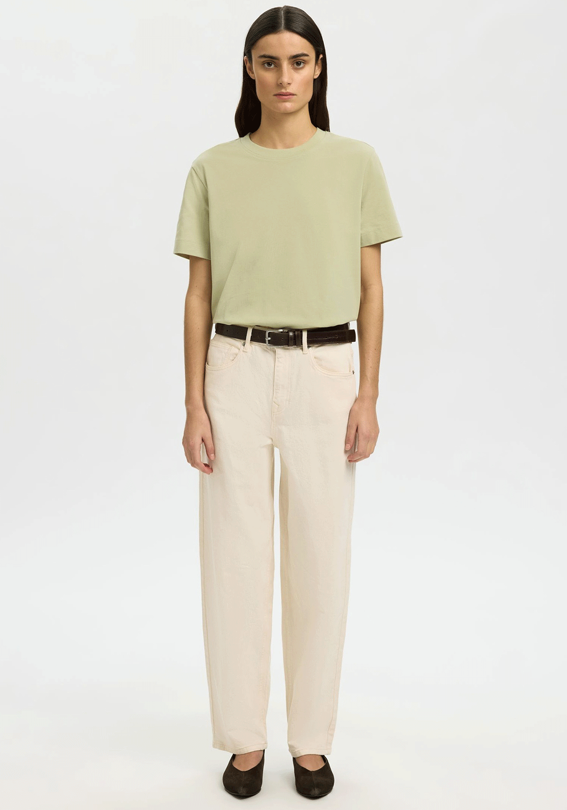 Selected Femme Boxy T-Shirt, Sage Green