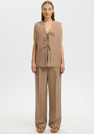 Selected Femme Terry Tie Detail Waistcoat, Beige