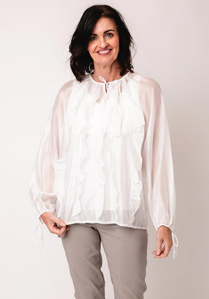 Serafina Collection One Size Sheer Frill Blouse, White