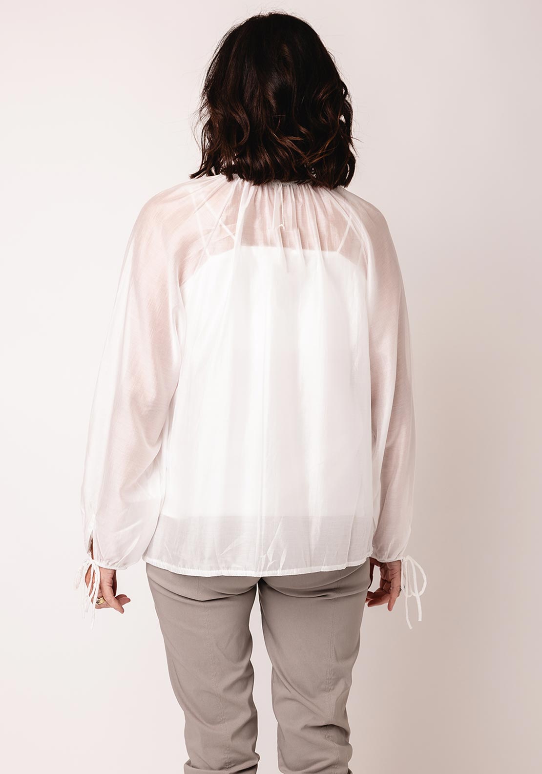 Serafina Collection One Size Sheer Frill Blouse, White
