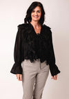 Serafina Collection One Size Frill Tie Front Blouse, Black