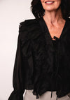 Serafina Collection One Size Frill Tie Front Blouse, Black