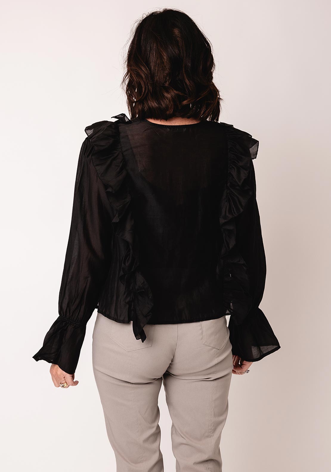 Serafina Collection One Size Frill Tie Front Blouse, Black