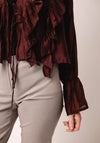 Serafina Collection One Size Frill Tie Front Blouse, Brown