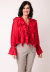 Serafina Collection One Size Frill Tie Front Blouse, Red