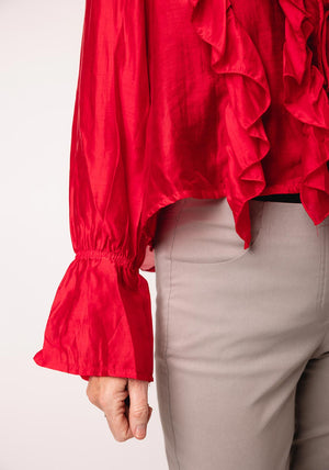 Serafina Collection One Size Frill Tie Front Blouse, Red