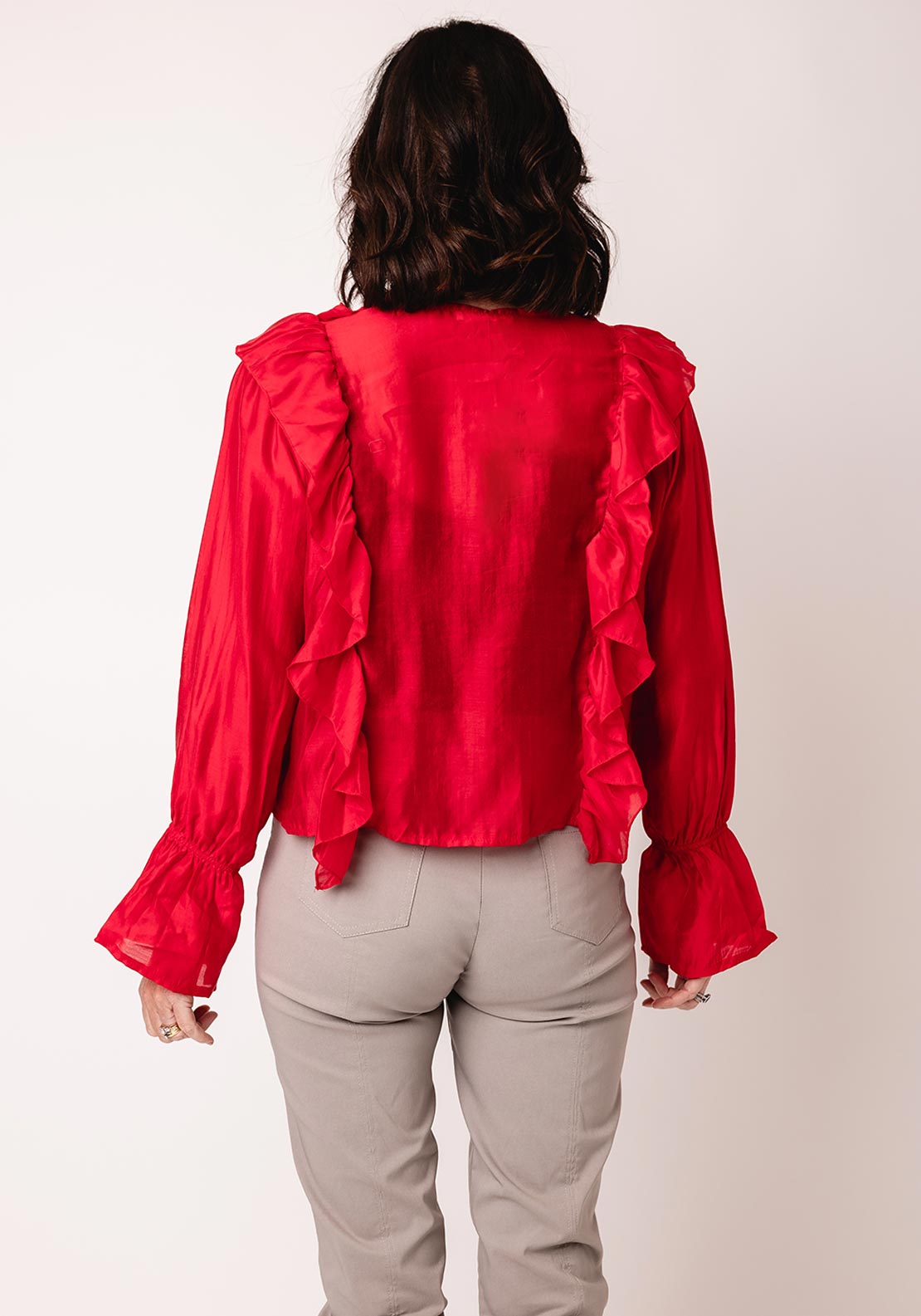 Serafina Collection One Size Frill Tie Front Blouse, Red