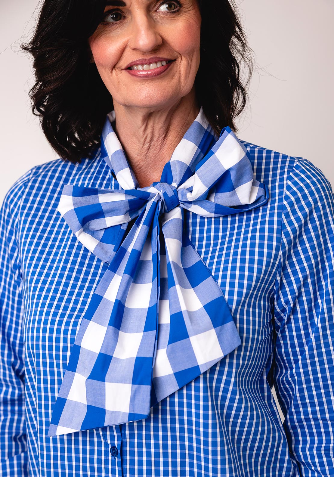 Serafina Collection One Size Checked Gingham Shirt, Dark Blue
