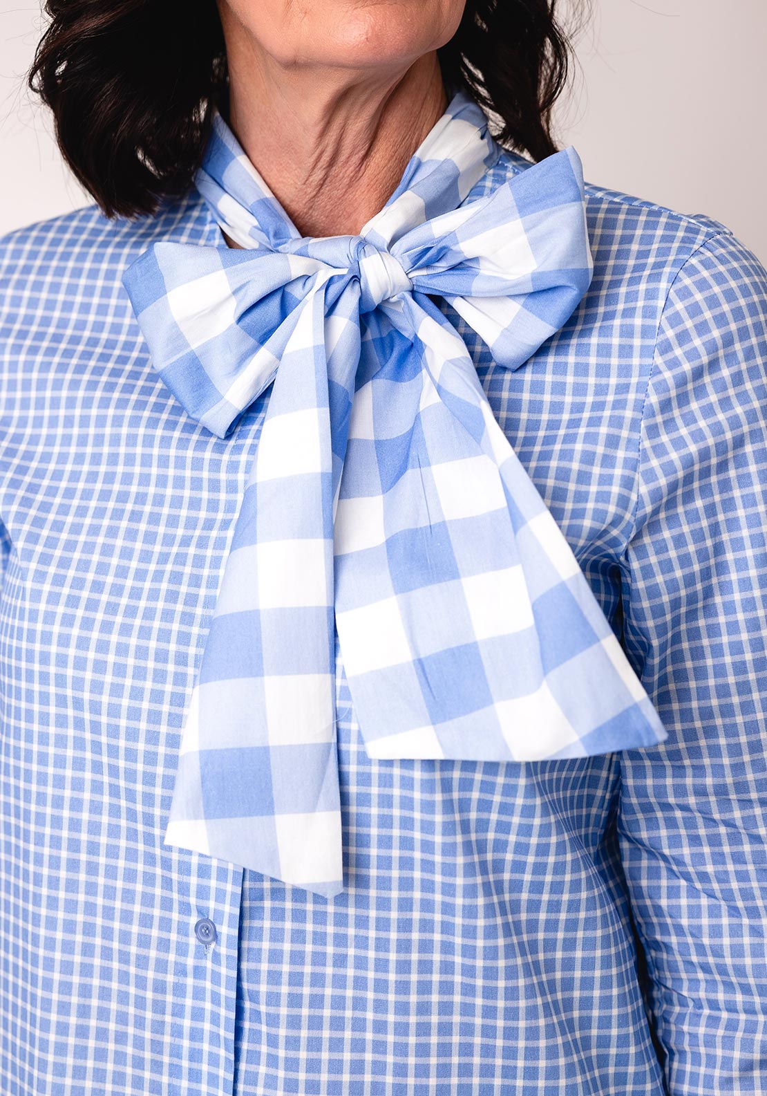 Serafina Collection One Size Checked Gingham Shirt, Light Blue