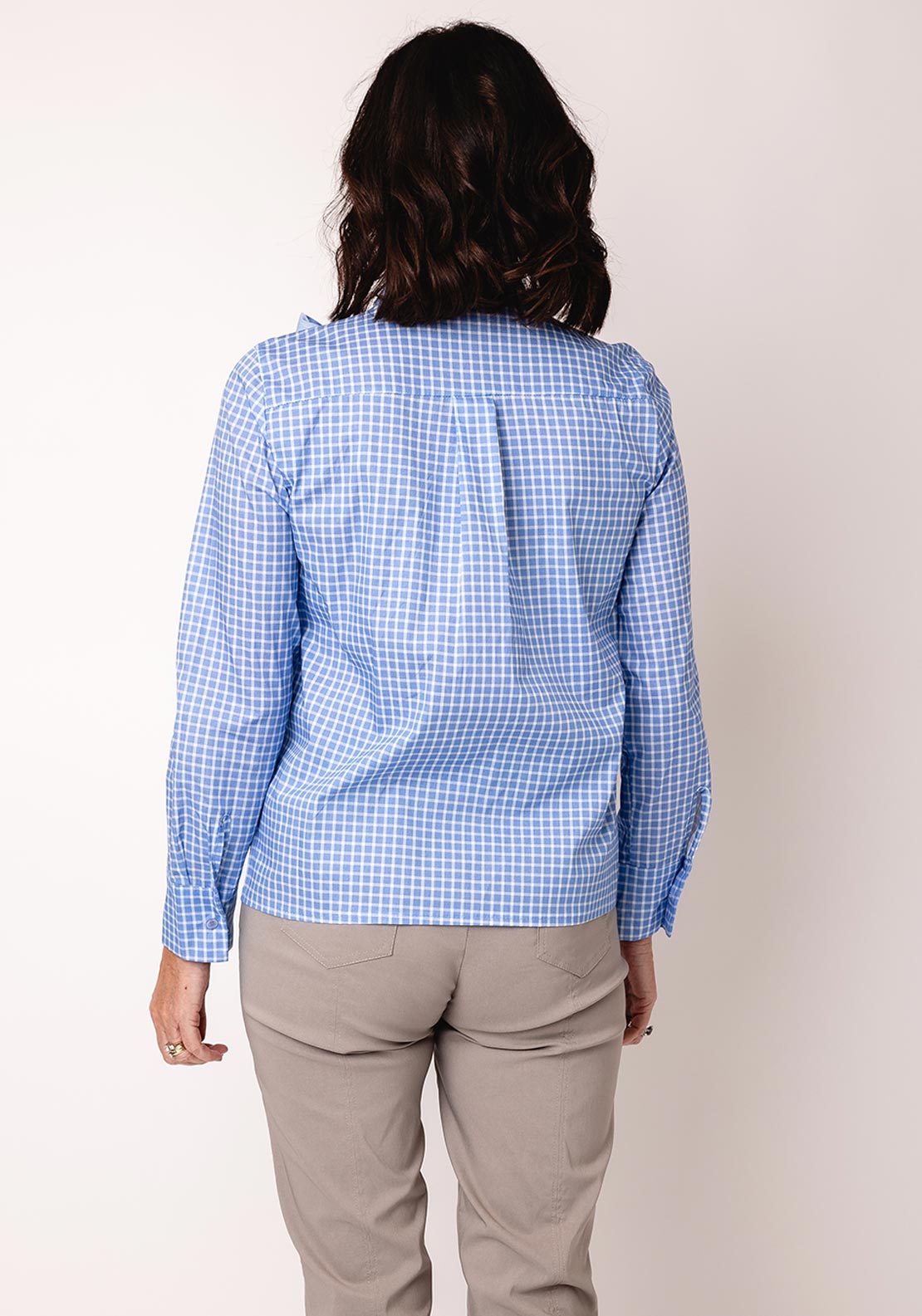 Serafina Collection One Size Checked Gingham Shirt, Light Blue