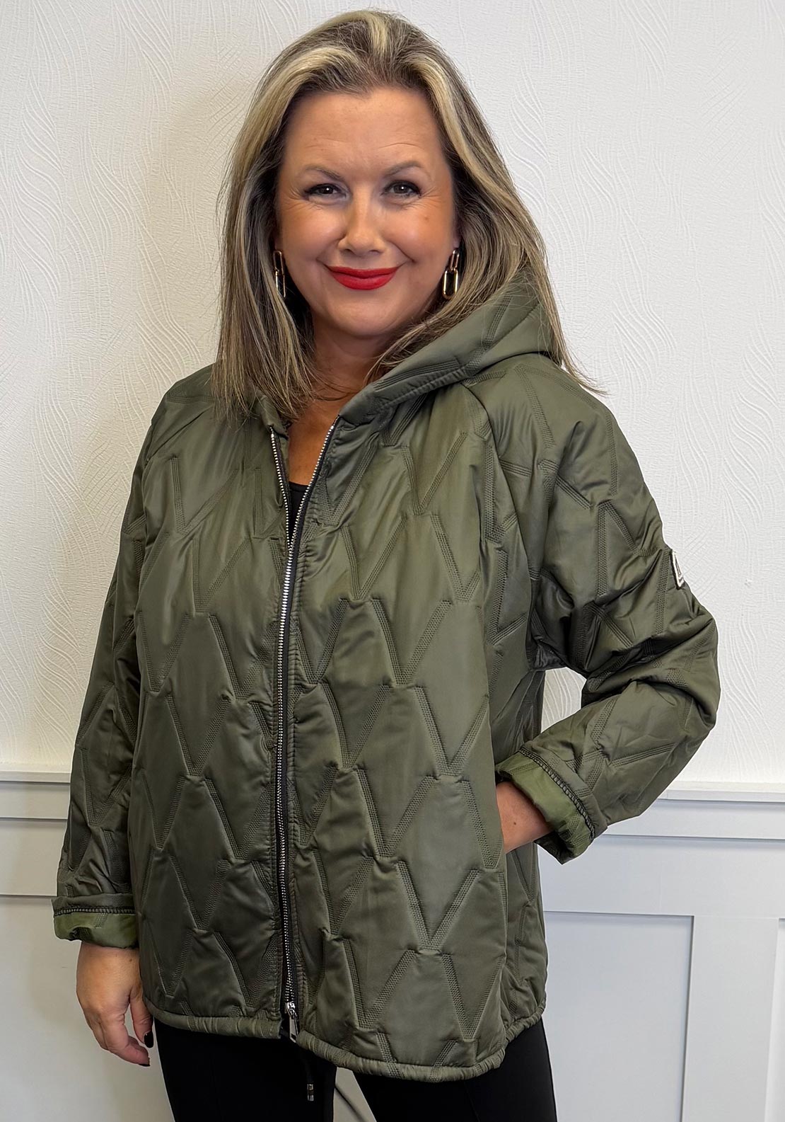 Serafina Collection Quilted Short Rain Jacket, Green