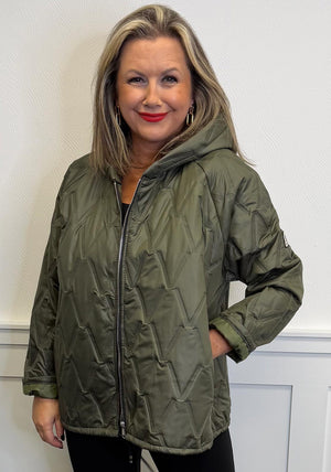 Serafina Collection Quilted Short Rain Jacket, Green