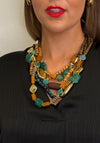 Serafina Collection Layered Beaded with Discs Necklace, Brown Multi