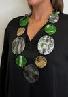 Serafina Collection Marbled Resin Disc Necklace, Green Multi