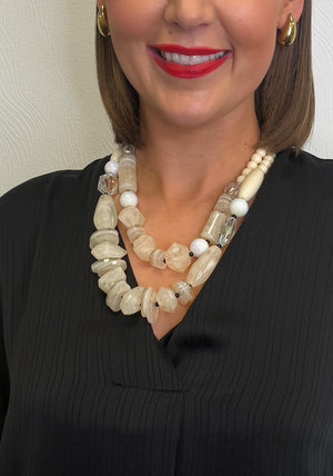 Serafina Collection Assorted Shape Resin Layered Necklace, Cream Multi