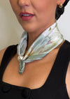 Serafina Collection Floral Print with Single Pearl Detail Scarf, Sage Multi