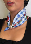 Serafina Collection Fruit Print with Pearl Detail Scarf, Blue Multi