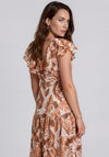 Serafina Collection Leaf Print Frill Collar Midi Dress, Tan